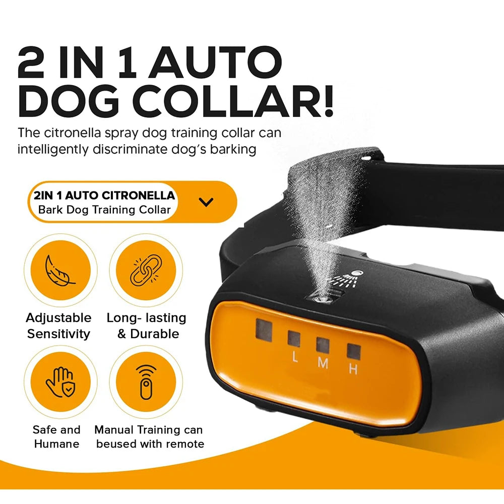 2 in 1 Citronella Dog Anti bark Training Collar Auto &Remote Control Safe Humane Spray Dog Training Collar for Small large Dogs