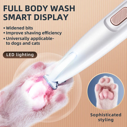 Pet Dog Electric Groomer Trimmer with LED Light Waterproof Pet Foot Hair Trimmer Low Noise Cat Dog Face Foot Ear Hip Paw Shaver