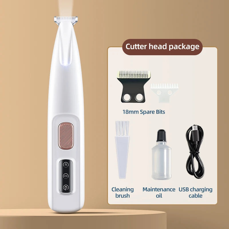 Pet Dog Electric Groomer Trimmer with LED Light Waterproof Pet Foot Hair Trimmer Low Noise Cat Dog Face Foot Ear Hip Paw Shaver