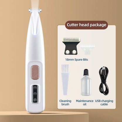Pet Dog Electric Groomer Trimmer with LED Light Waterproof Pet Foot Hair Trimmer Low Noise Cat Dog Face Foot Ear Hip Paw Shaver