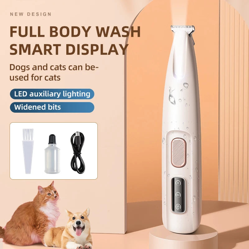 Pet Dog Electric Groomer Trimmer with LED Light Waterproof Pet Foot Hair Trimmer Low Noise Cat Dog Face Foot Ear Hip Paw Shaver