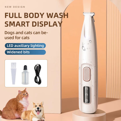 Pet Dog Electric Groomer Trimmer with LED Light Waterproof Pet Foot Hair Trimmer Low Noise Cat Dog Face Foot Ear Hip Paw Shaver