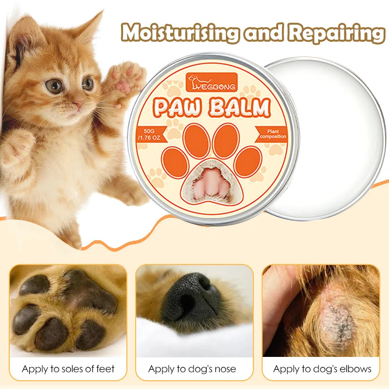 Paw Balm for Cats 50g Pet Moisturizer Cat Dog Paw Protective Cream for Repair Dry Cracked Paws and Noses Puppy Foot Balm
