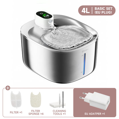Fontaine sans fil PetHydrate pour animaux – 4L en acier inoxydable, facile à nettoyer et durable