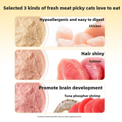 Cat strips 100 pcs cat snacks salmon adult cat kitten wet food supplement nutrition gain hair gills pet mix food