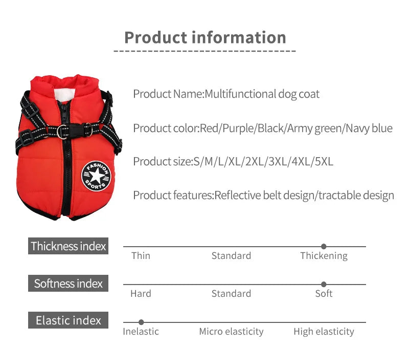 Winter Jacket for Dog Warm Clothes Waterproof Warm Clothes Chest Back One Pet Dog Down Clothes Fashion New Pet Clothing