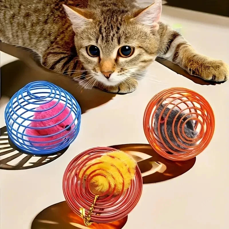 1Pc/3PCS Cat Toy Balls Funny Stretchable Kitten Springs Toys Interactive Caged Rats Rolling Cat Balls Random Color Cat Dog