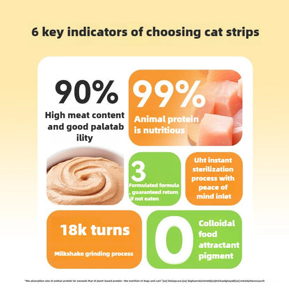 Cat strips 100 pcs cat snacks salmon adult cat kitten wet food supplement nutrition gain hair gills pet mix food